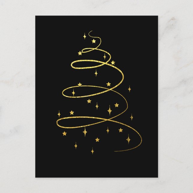 Abstract Sparkling Gold Christmas Tree on Black Holiday Postcard (Front)