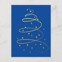 Abstract Sparkling Gold Christmas Tree on Blue