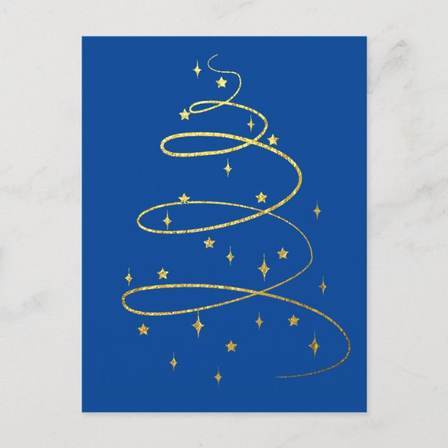 Abstract Sparkling Gold Christmas Tree on Blue Holiday Postcard (Front)