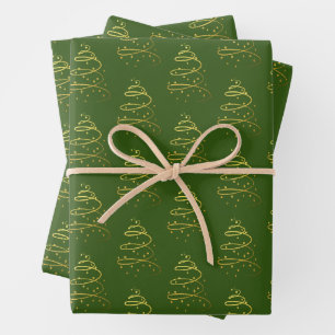 Abstract Sparkling Gold, Green Christmas Tree Wrapping Paper Sheet