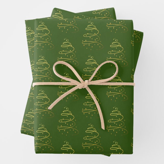 Abstract Sparkling Gold, Green Christmas Tree Wrapping Paper Sheet (In situ)