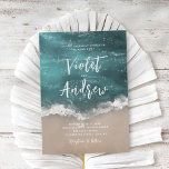 Abstract sparkling moody ocean beach wedding invitation<br><div class="desc">Romantic coastal themed wedding invitation features beautiful moody abstract watercolor sparkling ocean wave and beach background,  toped with stylish script and elegant font event details,  modern and simple,  great for sand beach wedding,  tropical destination wedding,  coastal ocean themed wedding. 
See all the matching pieces in collection.</div>