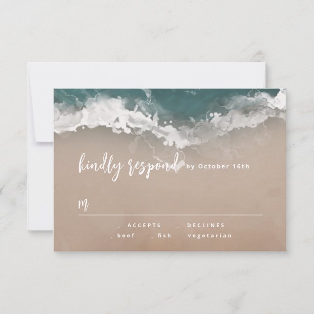 Abstract sparkling moody ocean beach wedding RSVP card (Front)