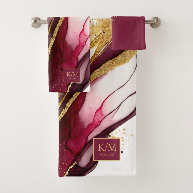 Abstract Sparkling Wedding Wine Red ID1018 Bath Towel Set (Insitu)
