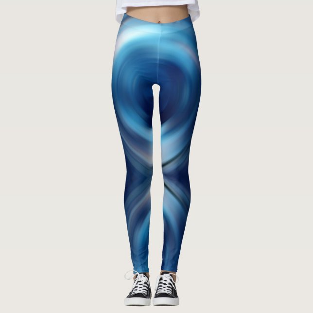 Abstract Spiral Blue Gradient Digital Art Leggings (Front)
