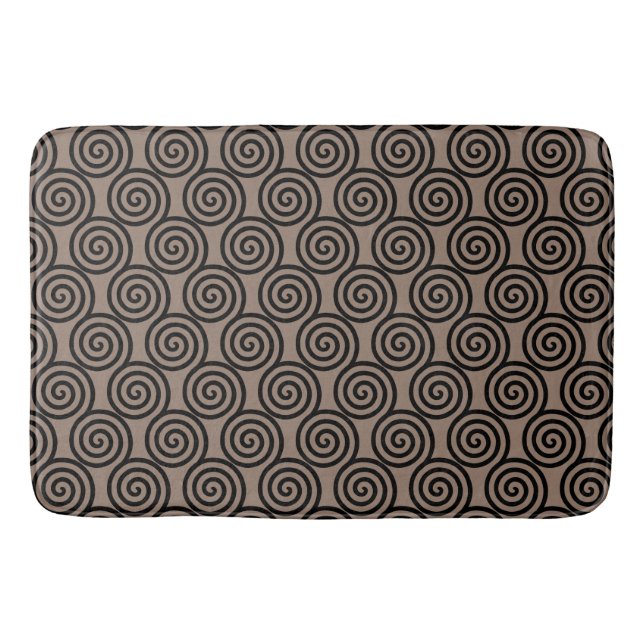Abstract Spiral Circles in Beige & Black Bath Mat (Front)