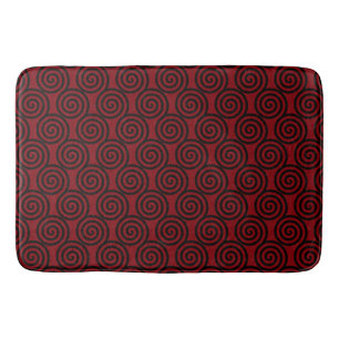 Abstract Spiral Circles in Burgundy & Black Bath Mat