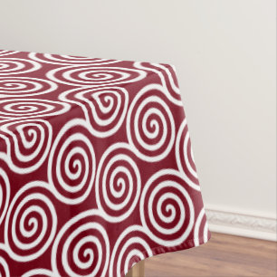 Abstract Spiral Circles in Burgundy & White Tablecloth