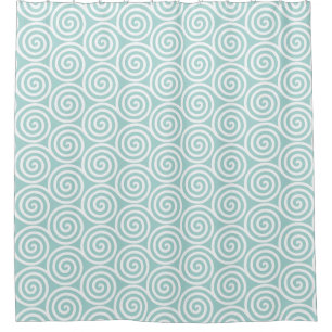 Abstract Spiral Circles in Light Blue & White Shower Curtain