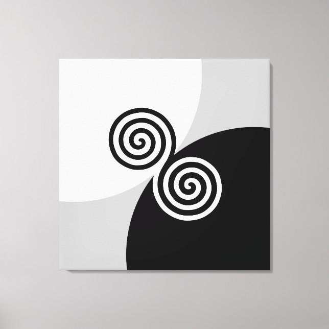 Abstract Spiral Circles on Black Grey & White Canvas Print (Front)