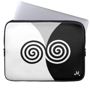 Abstract Spiral Circles on Black Grey & White Laptop Sleeve