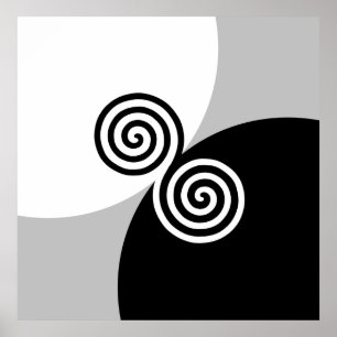 Abstract Spiral Circles on Black Grey & White Poster