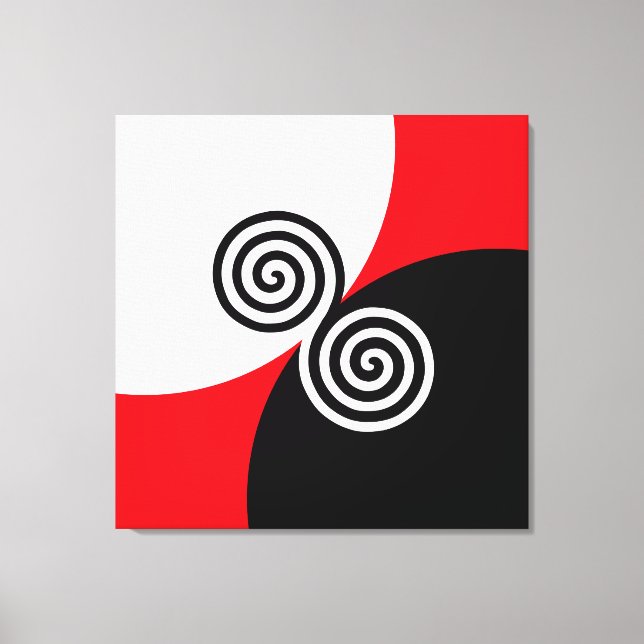 Abstract Spiral Circles on Black Red & White Canvas Print (Front)