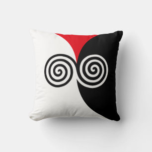Abstract Spiral Circles on Black Red & White Cushion