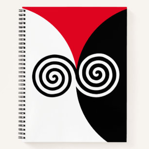 Abstract Spiral Circles on Black Red & White Notebook