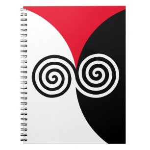 Abstract Spiral Circles on Black Red & White Notebook