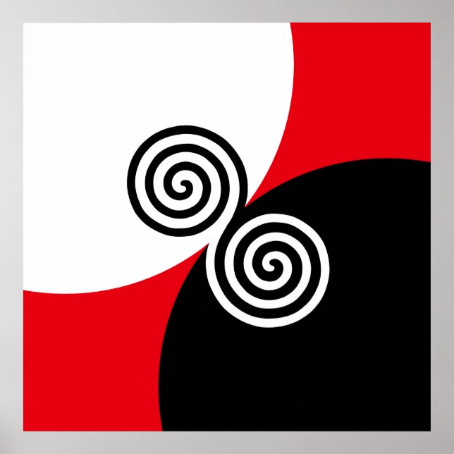 Abstract Spiral Circles on Black Red & White Poster (Front)