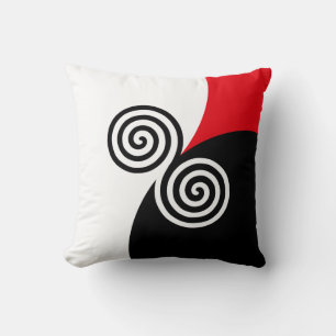 Abstract Spiral Circles on Black Red & White Throw Cushion