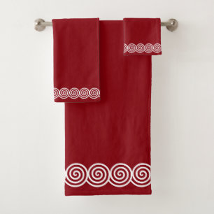 Abstract Spiral Circles on Burgundy Bath Towel Set