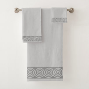 Abstract Spiral Circles on Light Silver Grey Bath Bath Towel Set