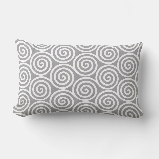 Abstract Spiral Circles on Quick Silver Grey Lumbar Cushion (Front)
