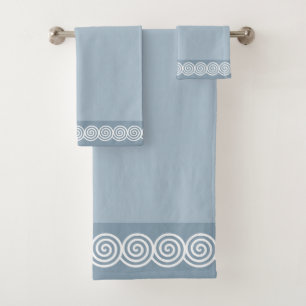 Abstract Spiral Circles on Wondrous Blue Bath Towe Bath Towel Set