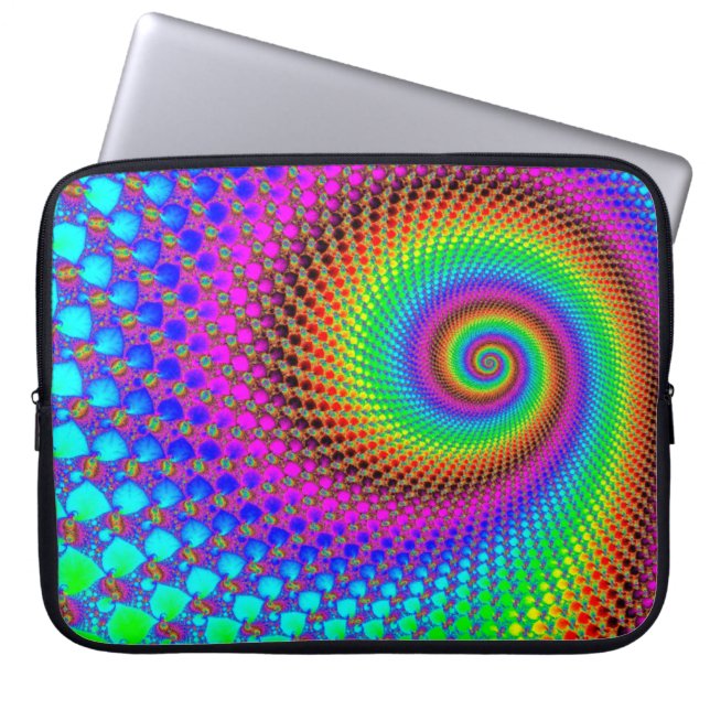 Abstract Spiral Fractal - neon coloured Laptop Sleeve (Front)