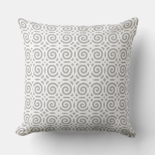 Abstract Spiral Geometric Pattern in Grey & White Cushion