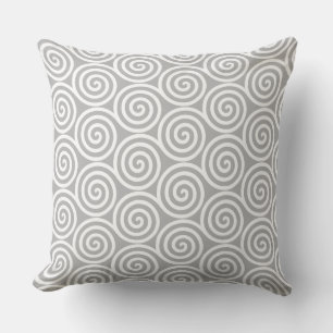 Abstract Spiral Geometric Pattern in Grey & White  Cushion