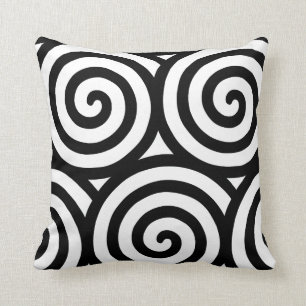 Abstract Spiral Geometric Shape in Black & White Cushion