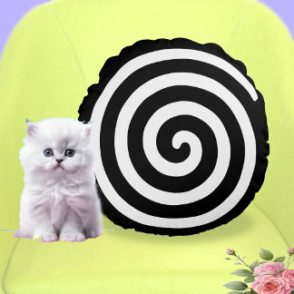 Abstract Spiral in Black & White Round Cushion