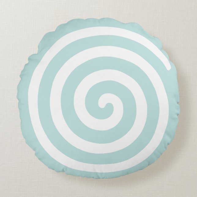 Abstract Spiral in Light Blue & White Round Cushion (Front)