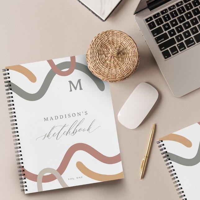 Abstract Spiral Modern Pattern Monogram Sketchbook Notebook (Abstract Spiral Modern Pattern Monogram Sketchbook Notebook)