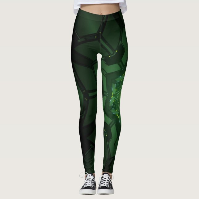 Abstract spiral neon lighting image leggings (Front)