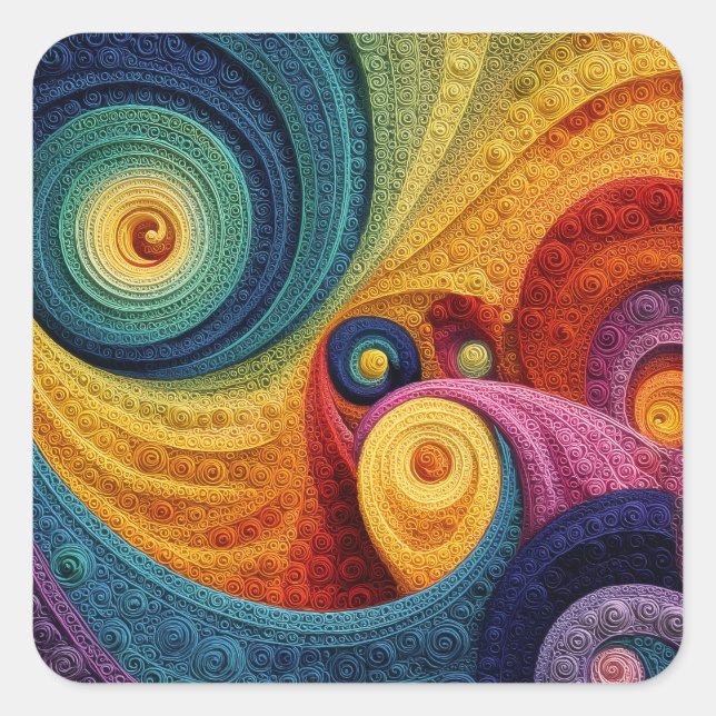 Abstract Spiral Pattern Colourful 3D Swirl Texture Square Sticker (Front)