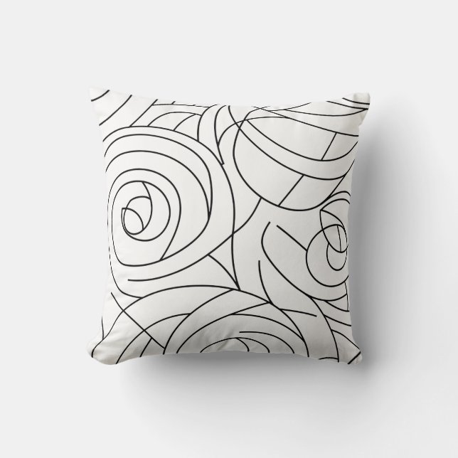 Abstract Spiral Pattern - Modern Black and White Cushion (Front)