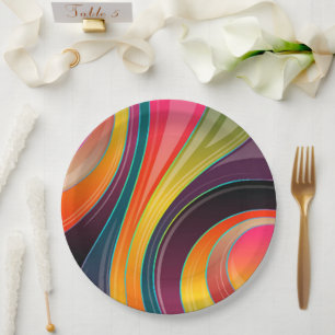 Abstract spiral rainbow colourful design paper plate