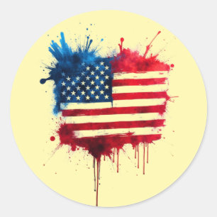 Abstract Splash American Flag Classic Round Sticker