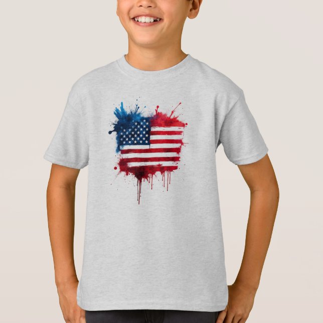 Abstract Splash American Flag T-Shirt (Front)