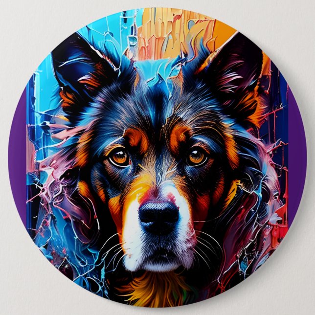 Abstract splash colour dog  6 cm round badge (Front)