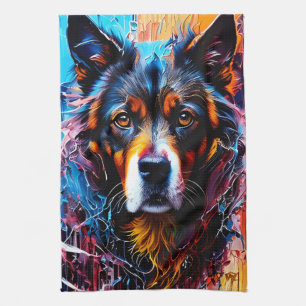 Abstract splash colour dog  tea towel