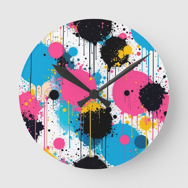 🎨 Abstract Splash Colourful Pattern Modern Design Round Clock (Front)