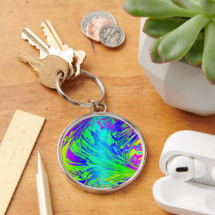 Abstract Splashing Rainbow Liquid Key Ring