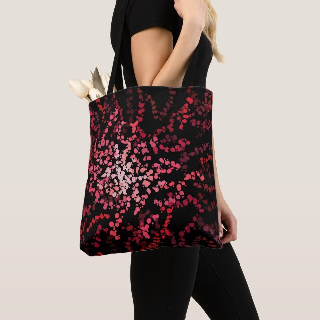 Abstract Splatter Dots Of Pinks And Reds Pattern Tote Bag (Close Up)