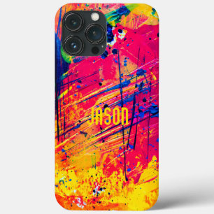 Abstract Splatters Yellow, Hot Pink, Blue Custom  iPhone 13 Pro Max Case