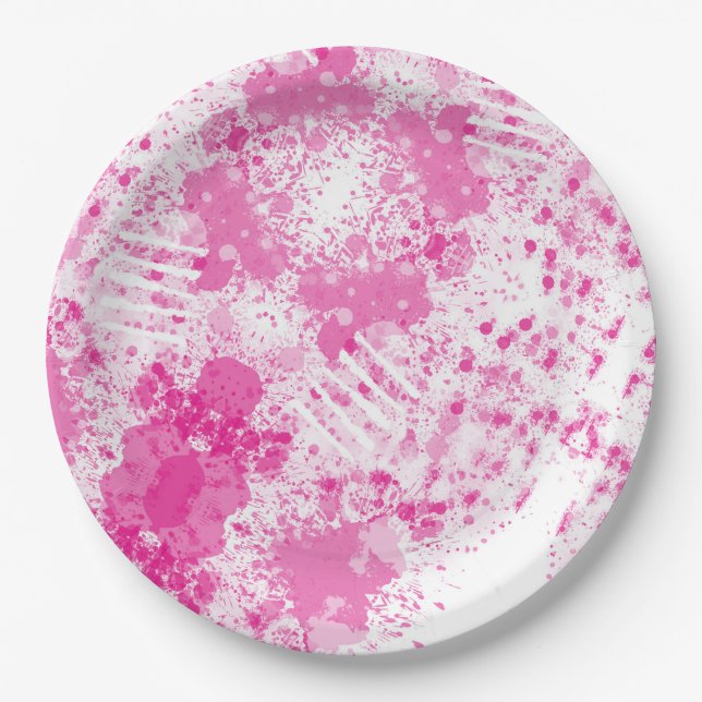 Abstract Spray of Pink Paint Paper Plate (Front)