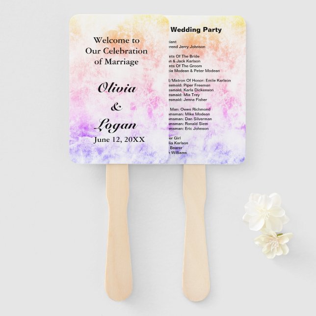 Abstract Spring Colours Wedding Party List Hand Fan (Front and Back)