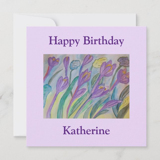 Abstract Spring Crocus Flat Birthday Card (Front)