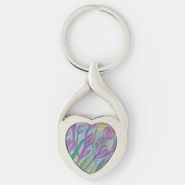 Abstract Spring Crocus Metal Key Ring (Front)