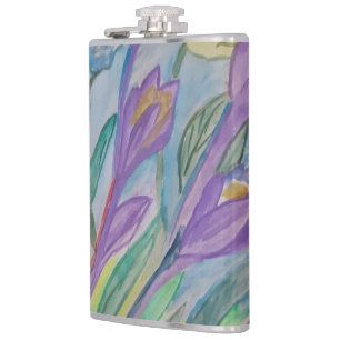 Abstract Spring Crocus Vinyl Wrapped Flask